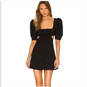 Majorelle Jacquard Puff Sleeve Cut Out Mini Dress in Black New
